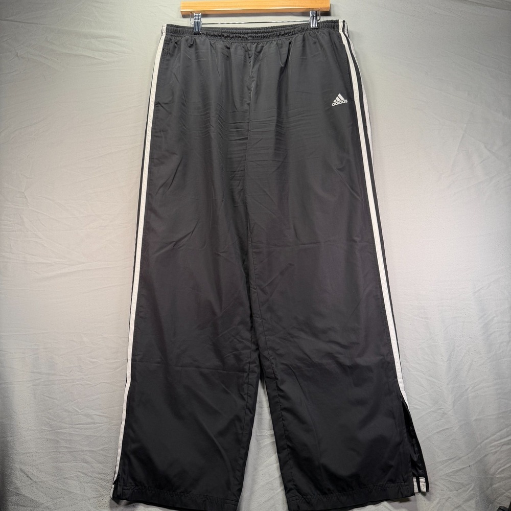 Vintage Adidas Track Pants Mens XL Black Windbreaker Swishy Wide Leg Baggy Y2K